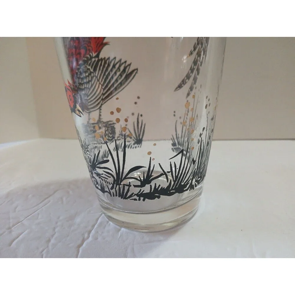 Vintage PHEASANTS HUNTING CLEAR GLASS COCKTAIL SHAKER 1960s Chrome Lid